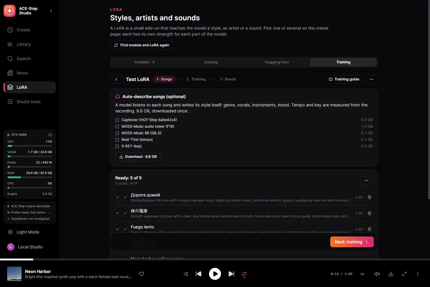 A dataset: each song with its lyrics and caption, found and written by the studio.