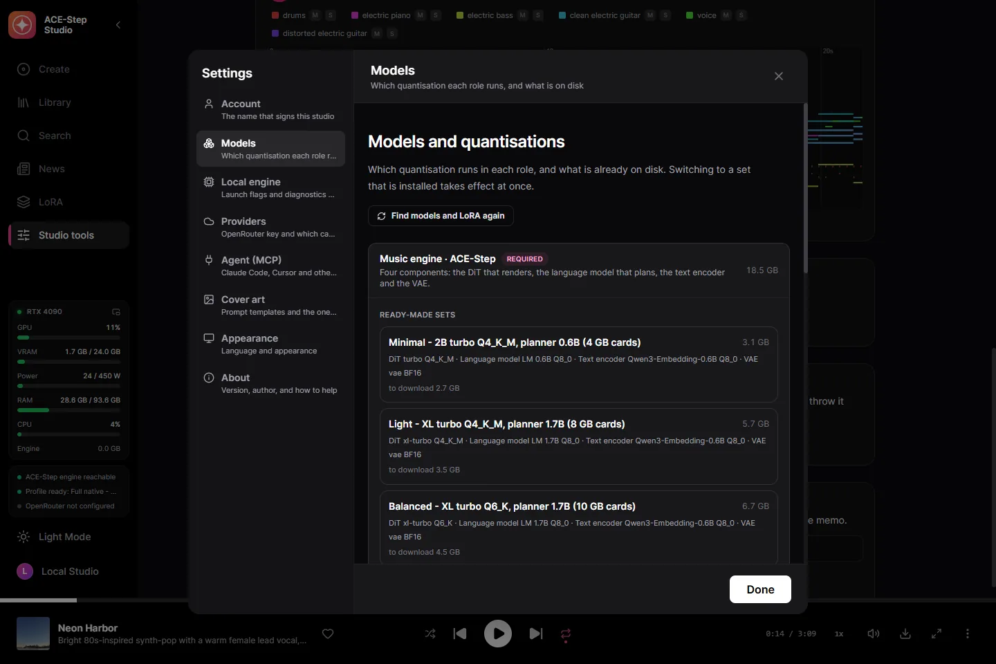 Settings: the planner, the VAE and every role of the model set.