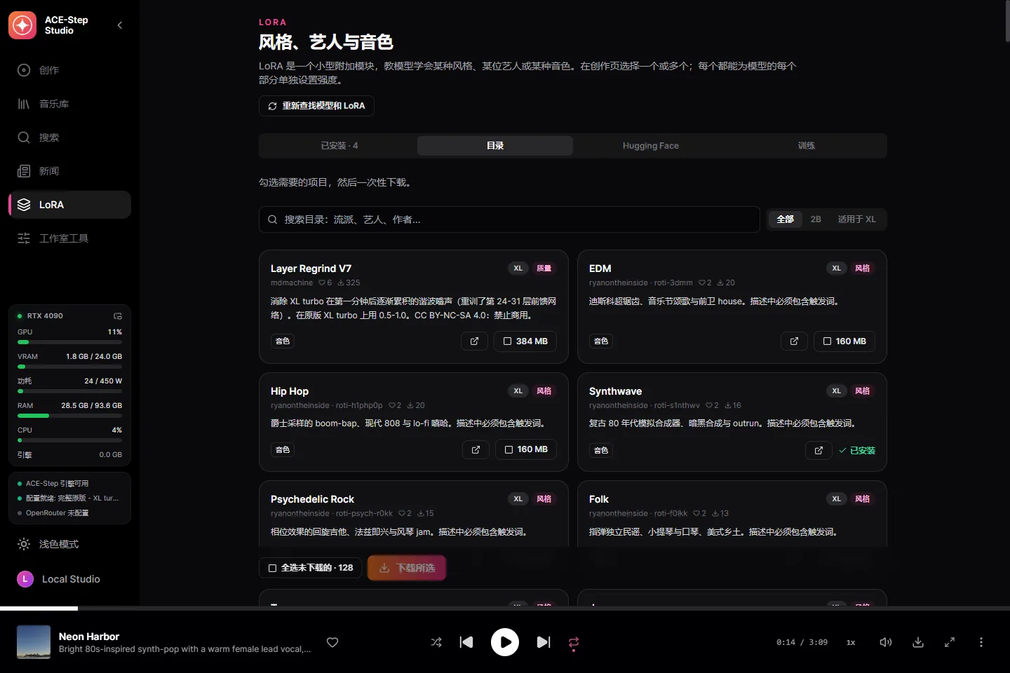 LoRA 目录：131 个 LoRA，附作者、点赞与下载量，并标明 2B 或 XL。