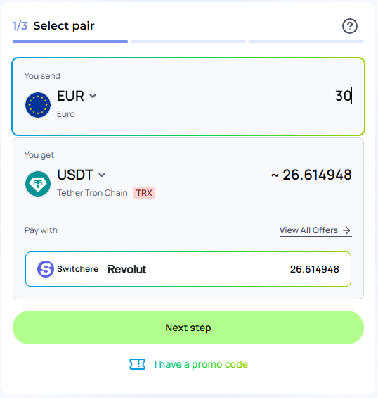 Changelly, step 1