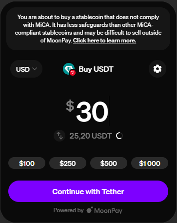 MoonPay, step 1