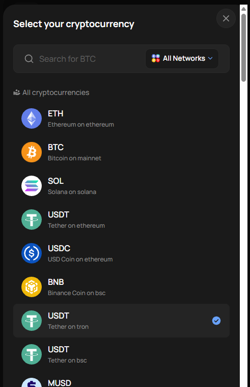 Transak, step 1