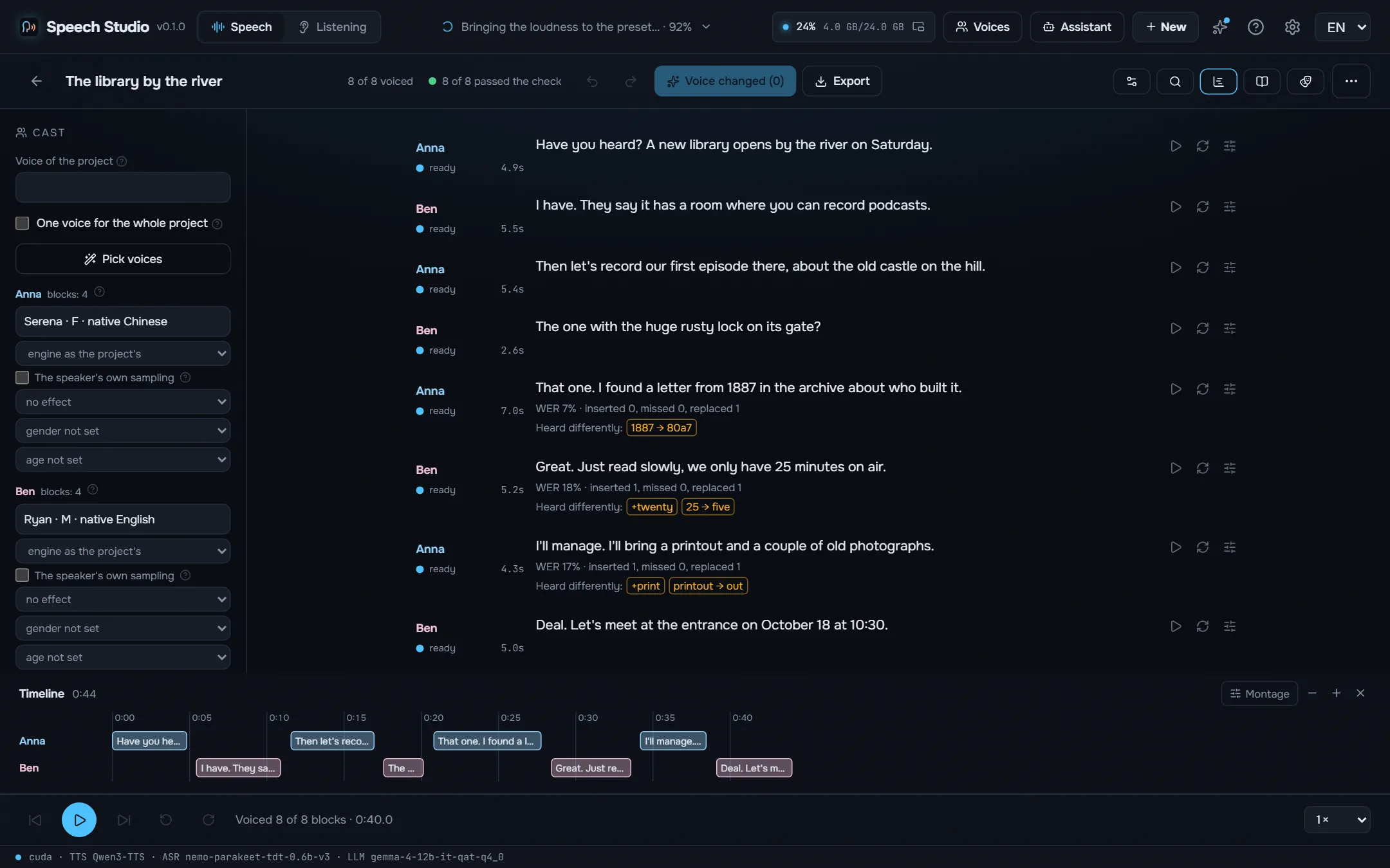 The timeline of a dialog with every overlap.