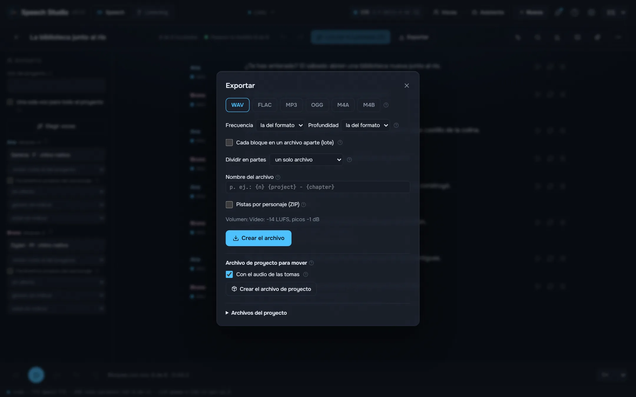 Exportar: formatos, sonoridad, capítulos y subtítulos.